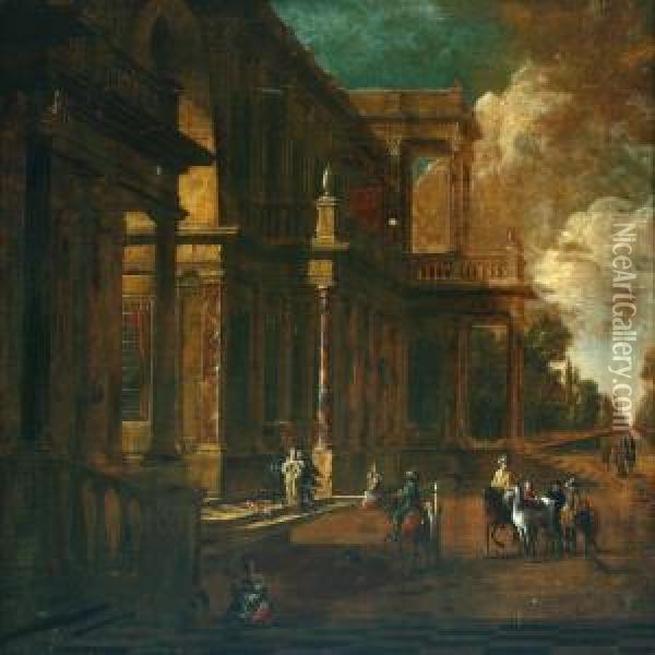 Palace Scenery With Figures Oil Painting - Bartholomeus Van Bassen