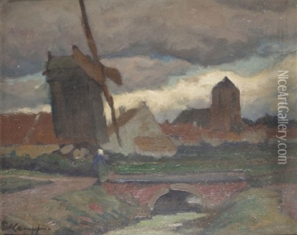 An Der Muhle (+ Dorfszene, Verso) Oil Painting - Eugen Kampf