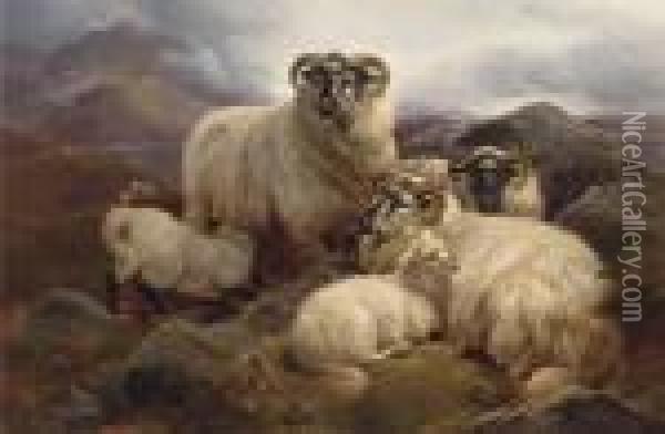 Sheep On The Welsh Hills Oil Painting - William Watson