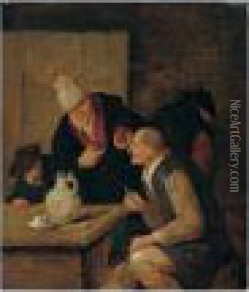 Peasants Smoking And Drinking In An Interior Oil Painting - Jan Miense Molenaer
