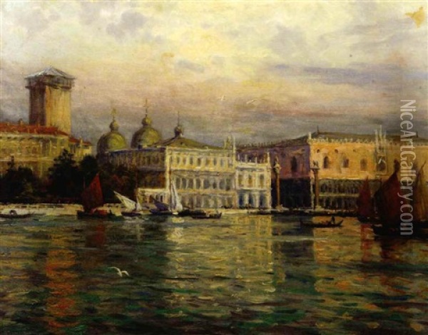 View Of Venice Showing The Rebuilding Of The Campanile De San Marco Oil Painting - Louis Aston Knight