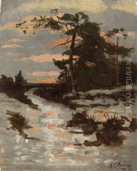 Landschaft In Abenddammerung Oil Painting - Adolf Schwarz