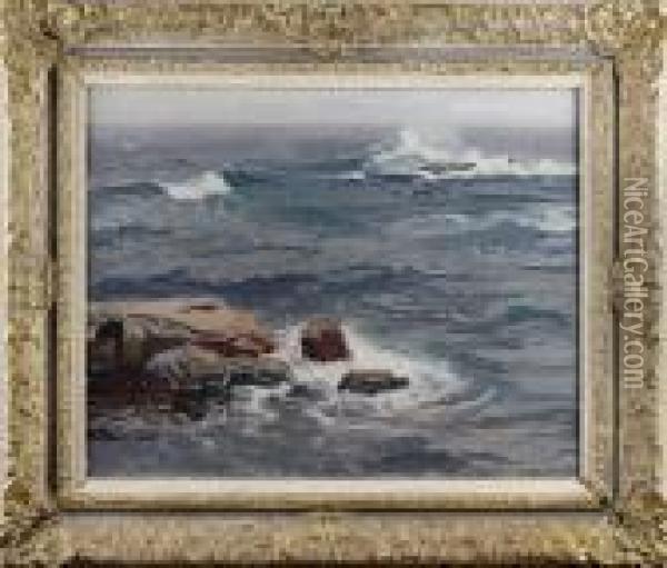 Havet Gar I Dyning Oil Painting - Oscar Hullgren