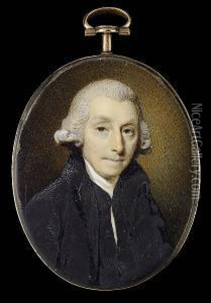 A Gentleman Of The Vanhomrigh 
Family, Wearing Black Coat, Waistcoat And White Stock, Powdered Wig With
 Side Buckles Oil Painting - Henry Edridge