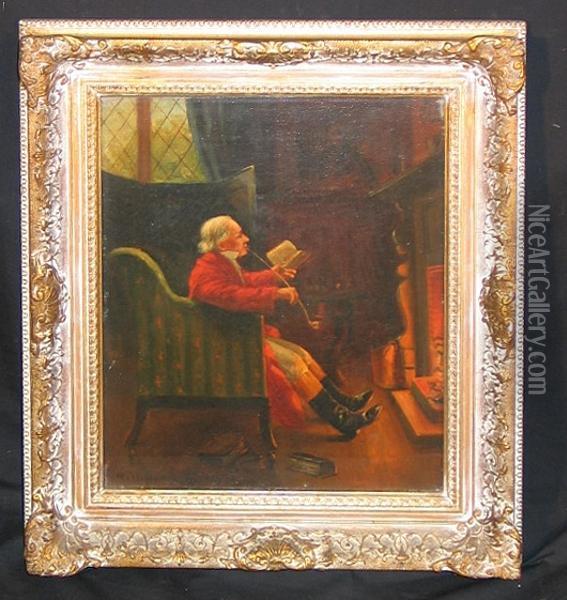 A Gentleman Relaxing By The Hearth Oil Painting - William Verplanck Birney