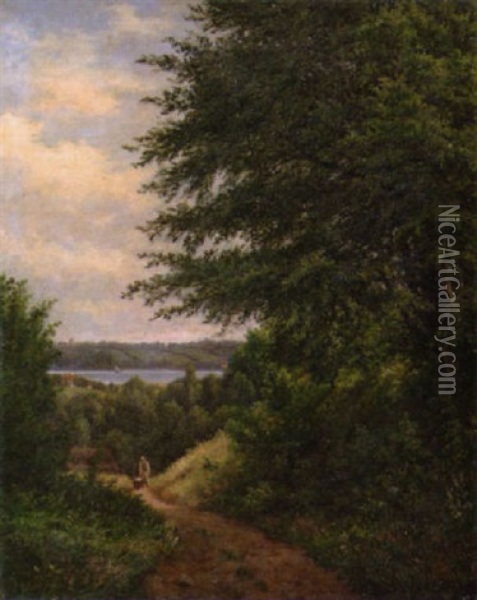 Narrow Country Road With Distant Lake Oil Painting - Carl Henrik Bogh