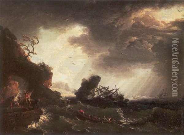 A Shipwreck Off A Mediterrenean Coast Oil Painting - Philip James de Loutherbourg