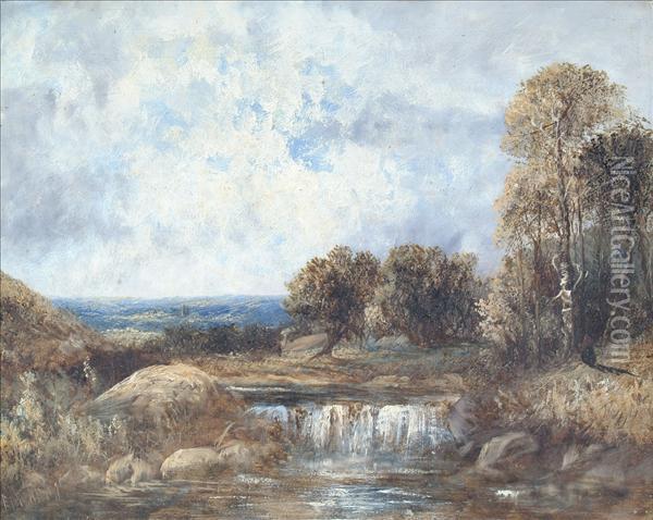 River Landscape Oil Painting - R. Edwards