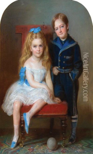Double Portrait Of A Boy And A Girl Oil Painting - Edmund Havell Jnr.