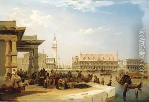 The Doge's Palace, From The Dogana, Venice Oil Painting - Edward Pritchett