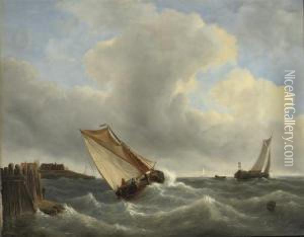 Setting Out To Sea Oil Painting - Petrus Jan Schotel