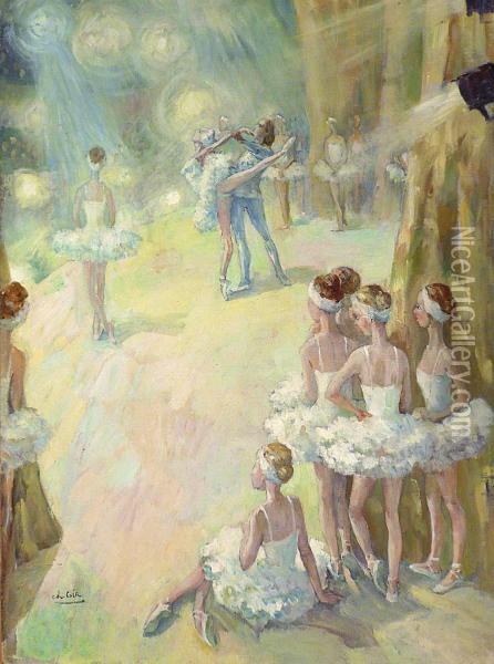 Les Ballerines Vues Des Coulisses Oil Painting - Charles F. Girard Gir