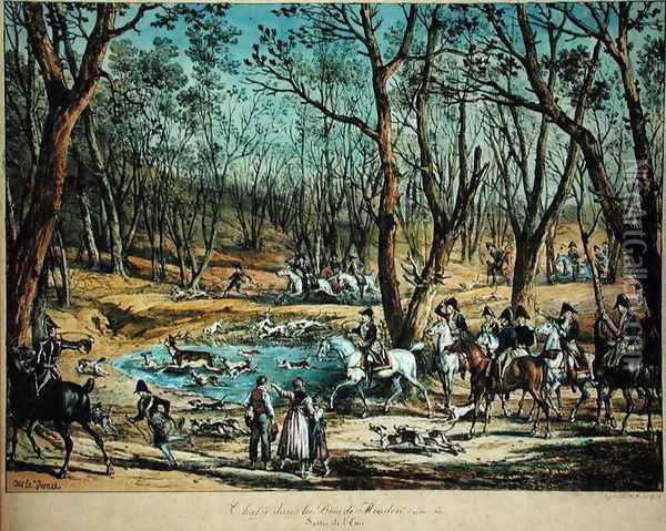 Hunting in the Woods at Meudon, 29th March 1819 Oil Painting - Carle Vernet
