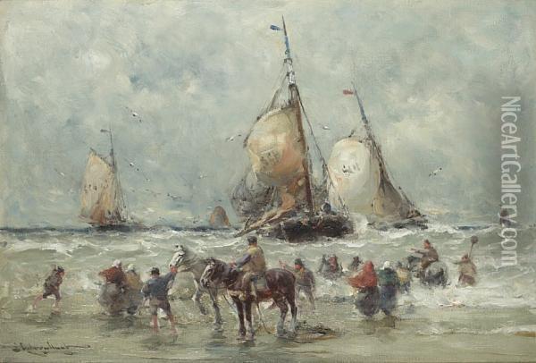 Waiting For The Boats Oil Painting - Edward Aubrey Hunt