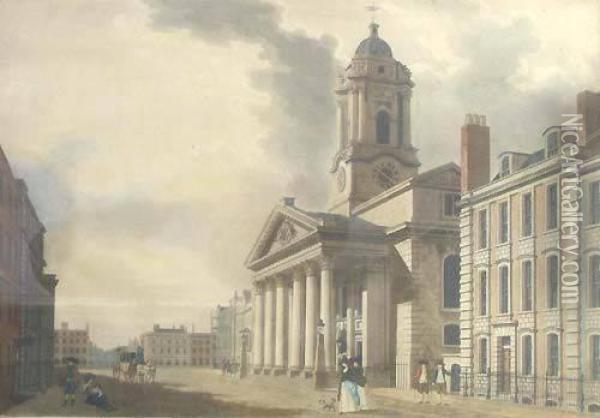 Prncipal Front Of The Bank Of England; The Mansion House; King Street Guildhall; St George's, Hanover Square Oil Painting - Thomas The Younger Malton