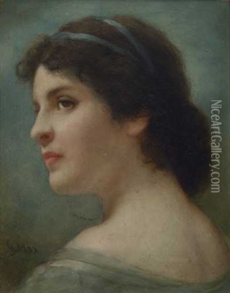 Bildnis Einer Jungen Frau Mit Blauem Haarband Oil Painting - Gabriel von Max