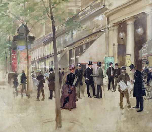 The Boulevard Montmartre and the Theatre des Varietes c.1886 Oil Painting - Jean-Georges Beraud