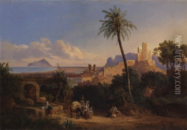 Landskab Ved Terracina, Mellem Rom Og Napoli Oil Painting - Carl (Karl) Wilhelm Goetzloff