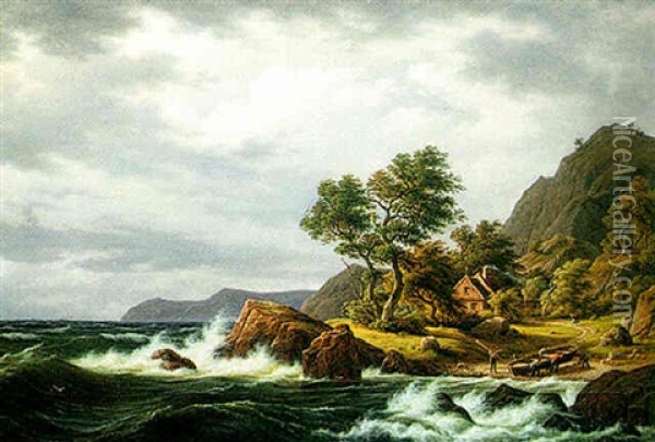 Storm Off The Coast Of Blekinge Oil Painting - Frederik Christian Jacobsen Kiaerskou
