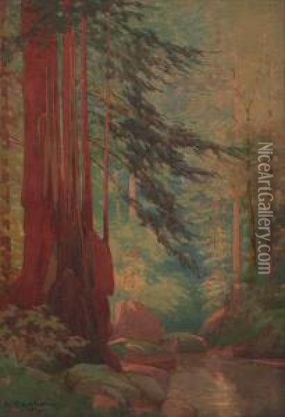 Felta Creek Near Healdsburg, California Oil Painting - Lorenzo Palmer Latimer