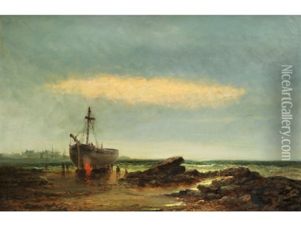 Kustenstuck Mit Schiff Oil Painting - Georges William Thornley