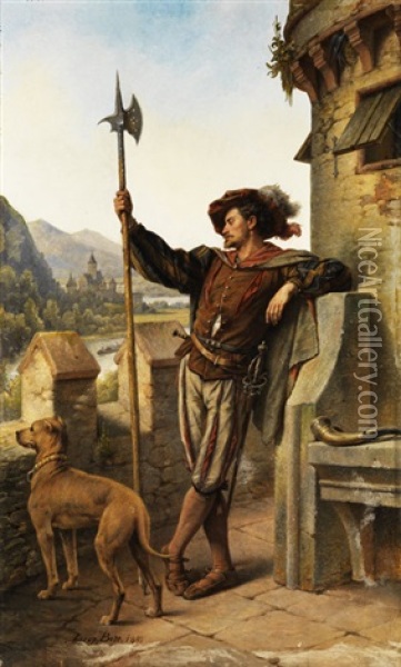 Der Wachter Auf Einer Burg Am Rhein Oil Painting - Leopold Bode