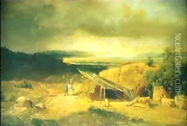Reiter In Einer Sudlichen Landschaft Oil Painting - Bernhard Studer