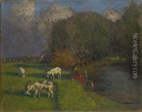 In The Pasture Oil Painting - Jan Honsa