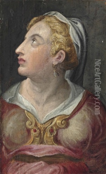 Head Of A Young Woman Oil Painting - Giorgio Vasari