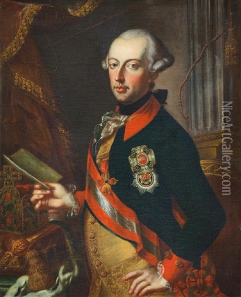 Portrait Of The Emperor Joseph Ii, Half-length And Holding A Letter Oil Painting - Joseph Hickel