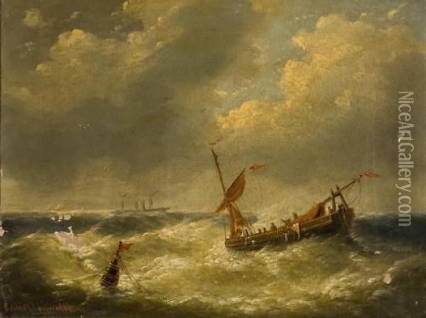 Schiff In Sturmischer See Oil Painting - Louis Verboeckhoven