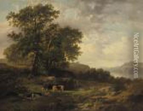 A Rhenish River Landscape With A Herdsman And Cattle Oil Painting - Cornelis Kimmel