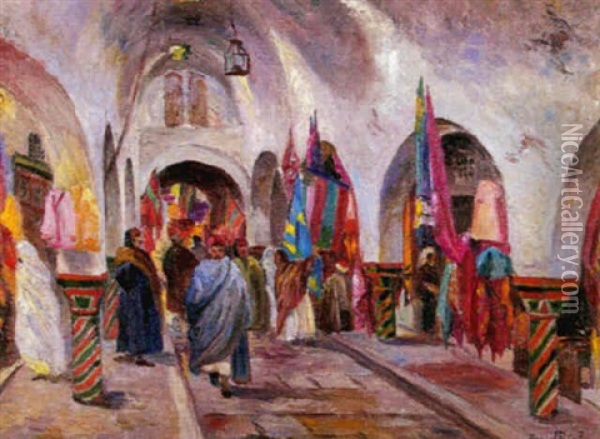 Le Souk Des Etoffes, Tunis Oil Painting - Daniel Real
