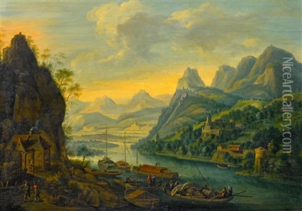 Flusslandschaft Vor Gebirge Oil Painting - Jan van der Meer