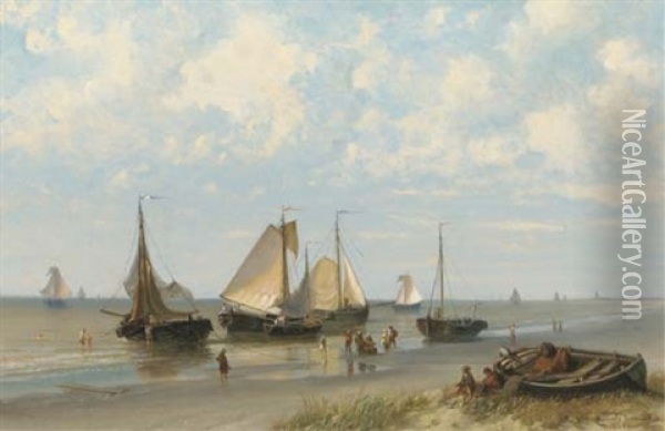 Early Morning: Fishermen Preparing For Departure Oil Painting - Maurits Verveer