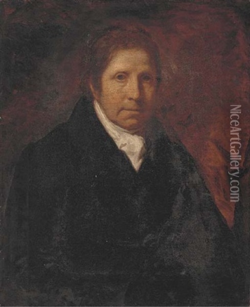 Portrait Of Edward Opie Of St. Agnes, Half-length, In A Black Coat, Before A Red Curtain Oil Painting - Edward Opie