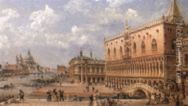 The Doges Palace And Santa Maria Della Salute, Venice Oil Painting - Giovanni Grubas