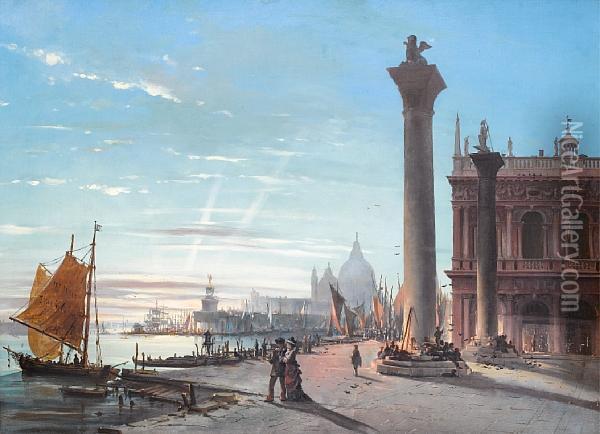 The Piazzetta San Marco With The Basilica Disanta Maria Della Salute Oil Painting - Giovanni Grubacs