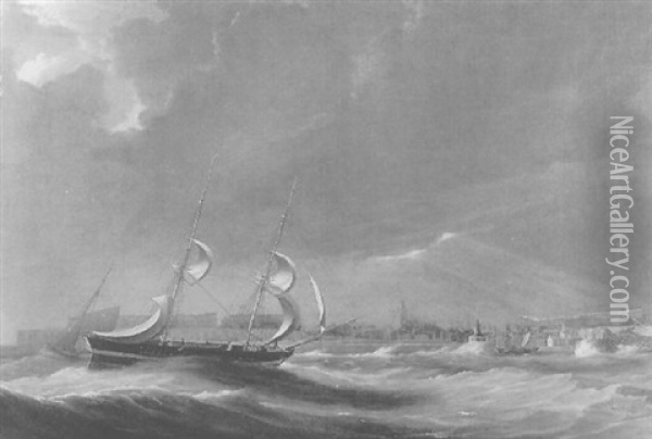 Zweimast-brigg Lauft In Den Hafen Von Ramsgate Ein Oil Painting - William John Huggins