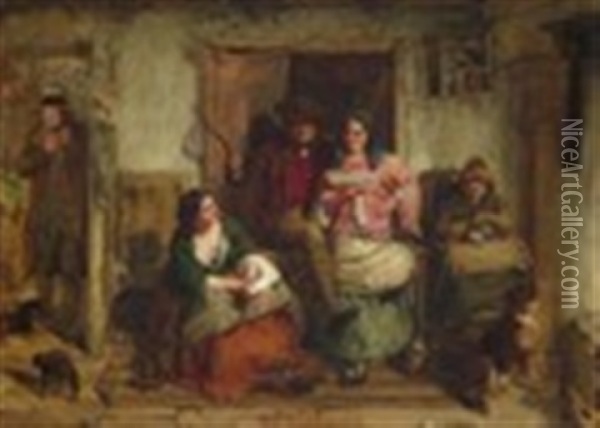 A Family In A Cottage Interior Oil Painting - Thomas Faed