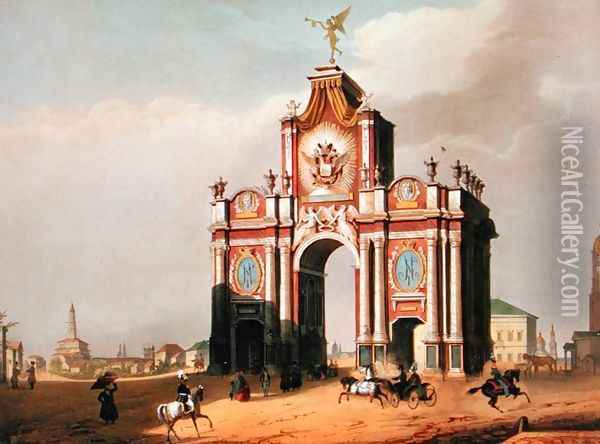 The Red Gate in Moscow 1840s Oil Painting - Louis Jules Arnout