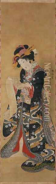 Young Woman Reading a Letter Oil Painting - Kitagawa Utamaro