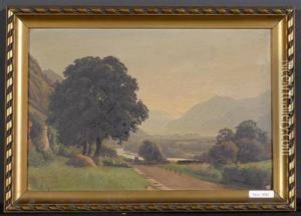 Flusslandschaft Mit Bergen. Oil Painting - Jean Philippe George-Juillard