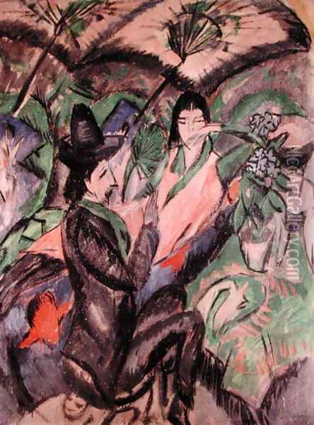 Couple Under a Japanese Umbrella Oil Painting - Ernst Ludwig Kirchner