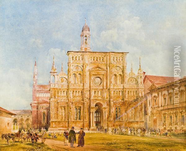 Certosa Di Pavia (kartause Von Pavia) Oil Painting - Rudolf Ritter von Alt