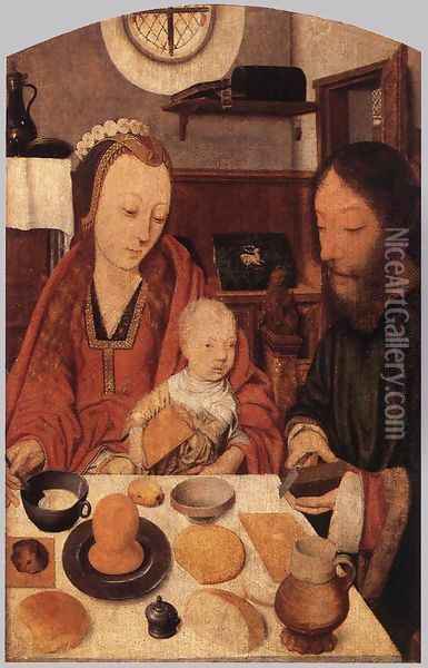 The Holy Family at Table 1495-1500 Oil Painting - Jan Mostaert
