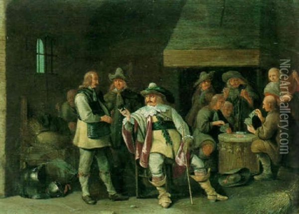 Soldiers In A Guardroom With Card Players In The Background Oil Painting - Anthonie Palamedesz