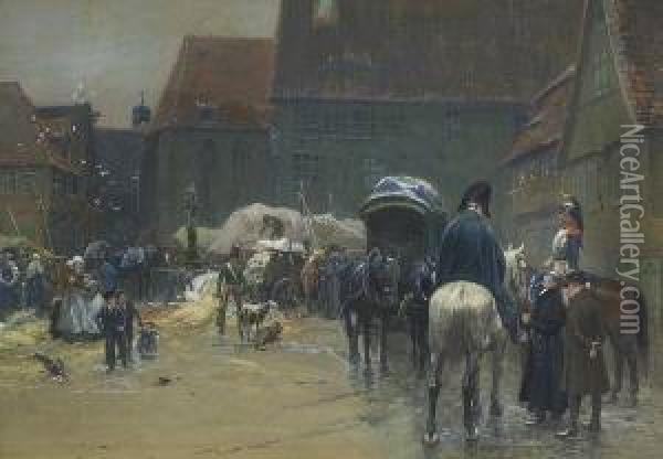 Napoleonische Soldaten Auf Dem
 Marktplatz Oil Painting - Pius Ferdinand Messerschmitt