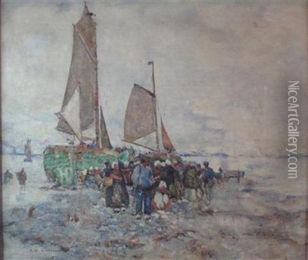 Dutch Fishing Boats Oil Painting - Robert Mcgown Coventry