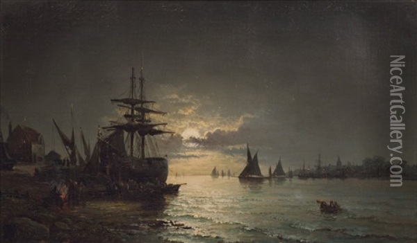 The Arrival Of The Fishermen At Sunset Oil Painting - William Georges Charnley